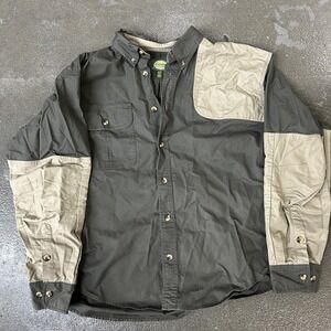 Cabelas Shooting Shirt Mens XL Green Tan Canvas Upland Hunting Outdoor Gear